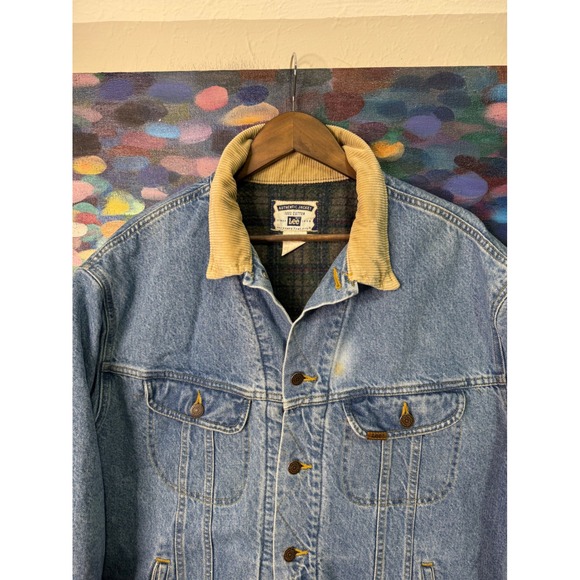 Vintage Lee Mens Denim Jacket corduroy Collar flannel Lined size 2XL - Picture 2 of 5
